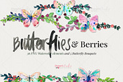Butterflies & Berries Watercolors, an Illustration by iHeartStudio (Thumbnail 1 of 4)