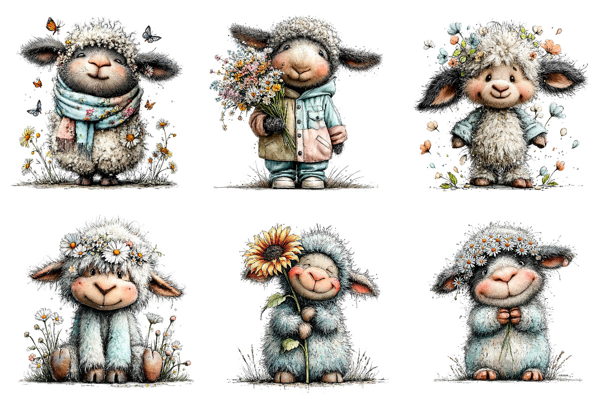Whimsical Spring Sheep Clipart, an Illustration by Dream Creation (Photo 6 of 7)