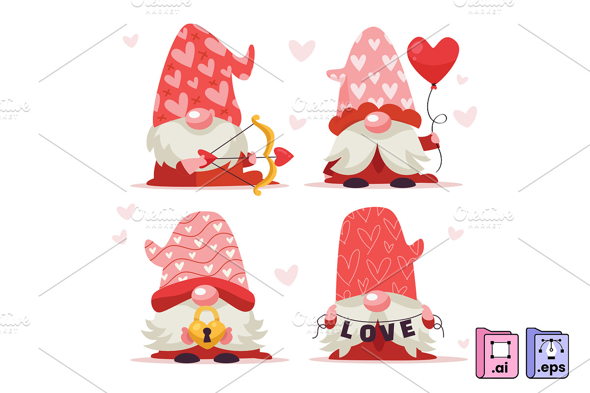 Valentine Love Gnome Set, a Seasonal Illustration by MISS CHATZ (Photo 1 of 3)