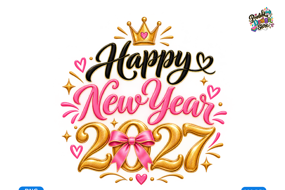 Happy New Year 2027 Celebration, a Seasonal Illustration by Printable Design Store (Photo 1 of 5)