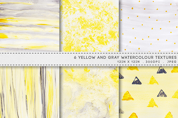 6 Watercolor Textures Yellow Gray