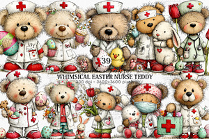 Whimsical Easter Nurse Teddy Clipart, an Illustration by Canvas Craft