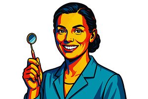 Smiling Female Dentist Holding, a Healthcare Illustration by AlexArt