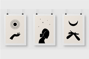 Sun Moon Woman Silhouette Poster Set