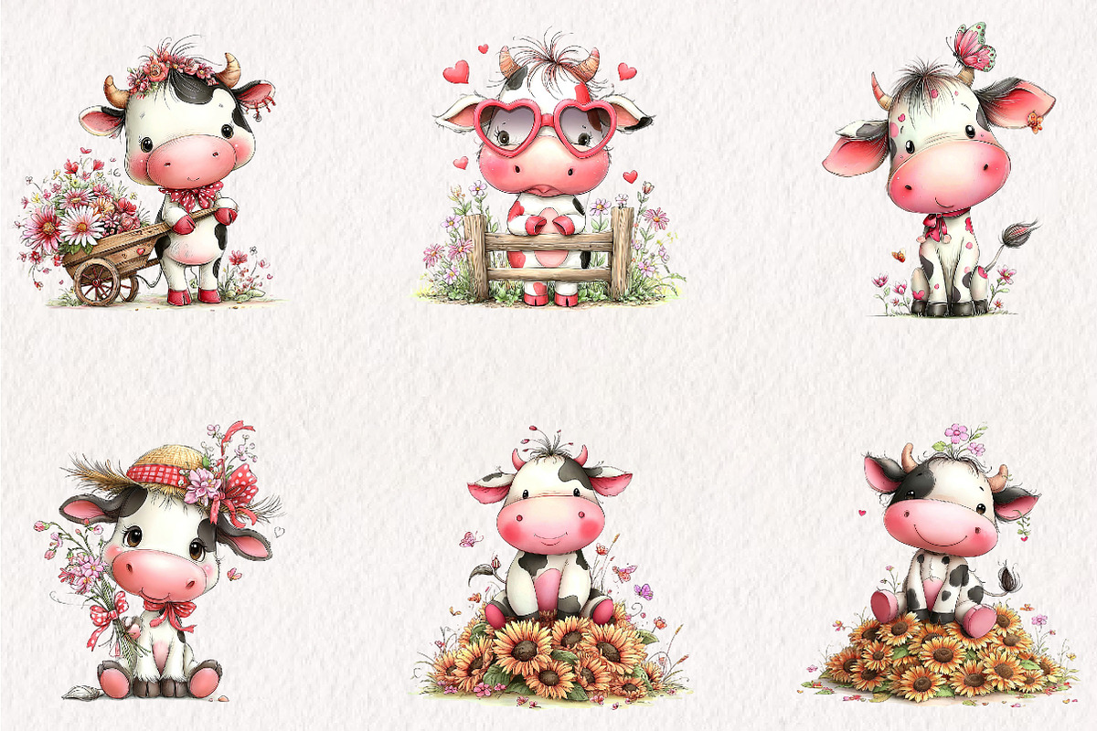 Whimsical Summer Cow Clipart, a Seasonal Illustration by CreationArt (Photo 2 of 5)