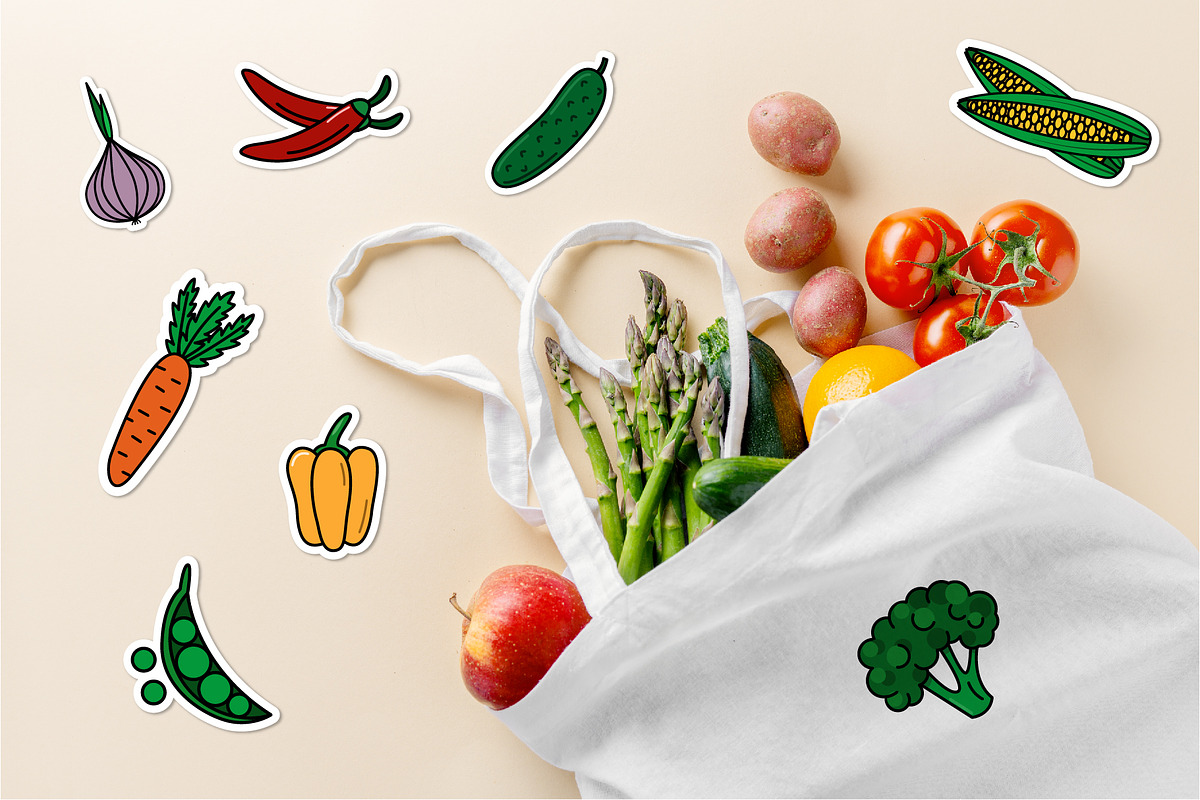 Fruit and Vegetable stickers bundle, a Food Illustration by Olha ZS (Photo 6 of 6)