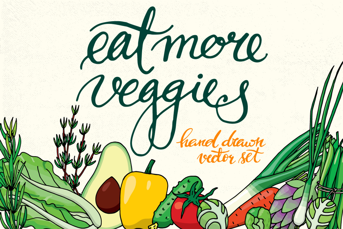 19 hand drawn vegetables + patterns, a Decorative Illustration by pixelwerk (Photo 1 of 4)