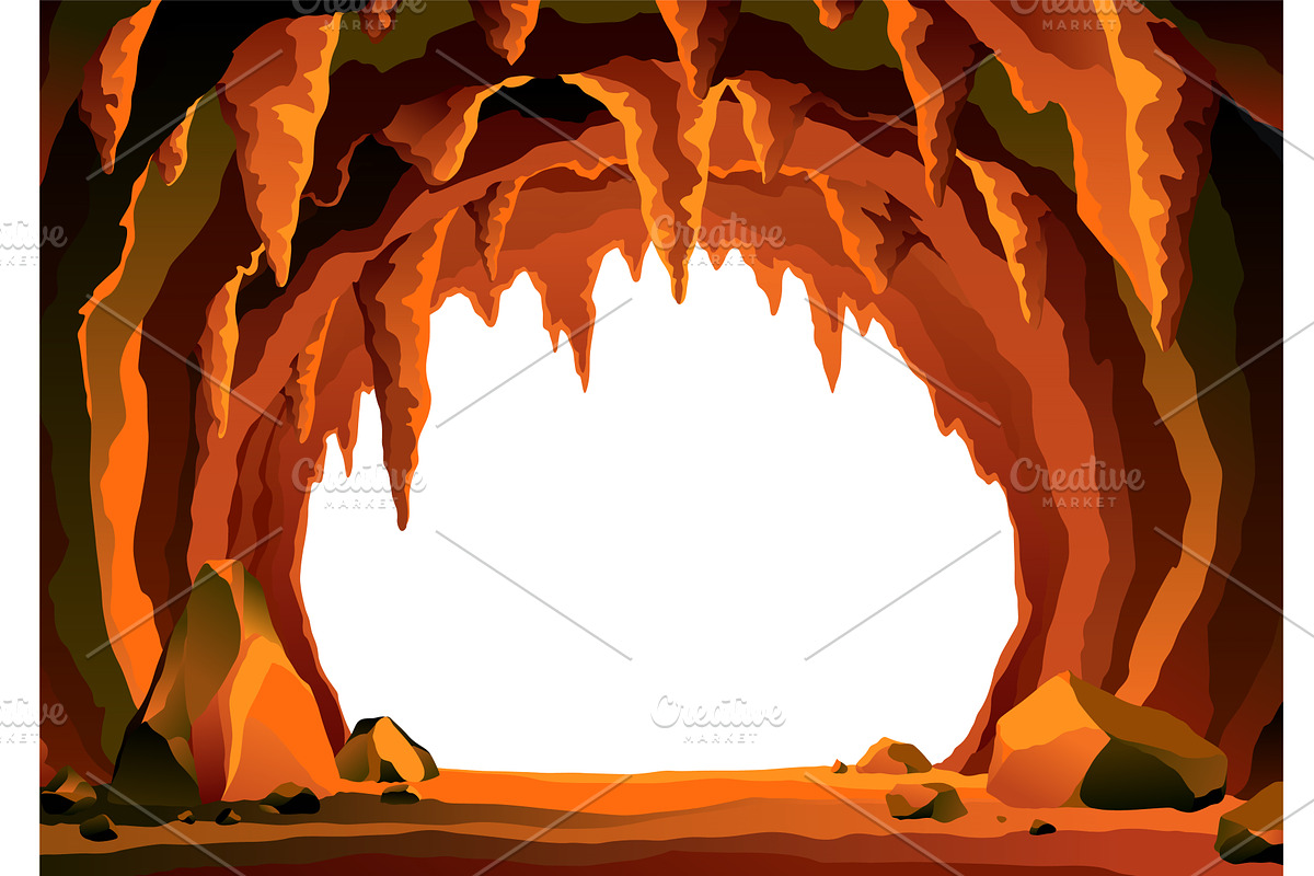 Cave landscape. Stone cave entrance, an Object Illustration by the8monkey