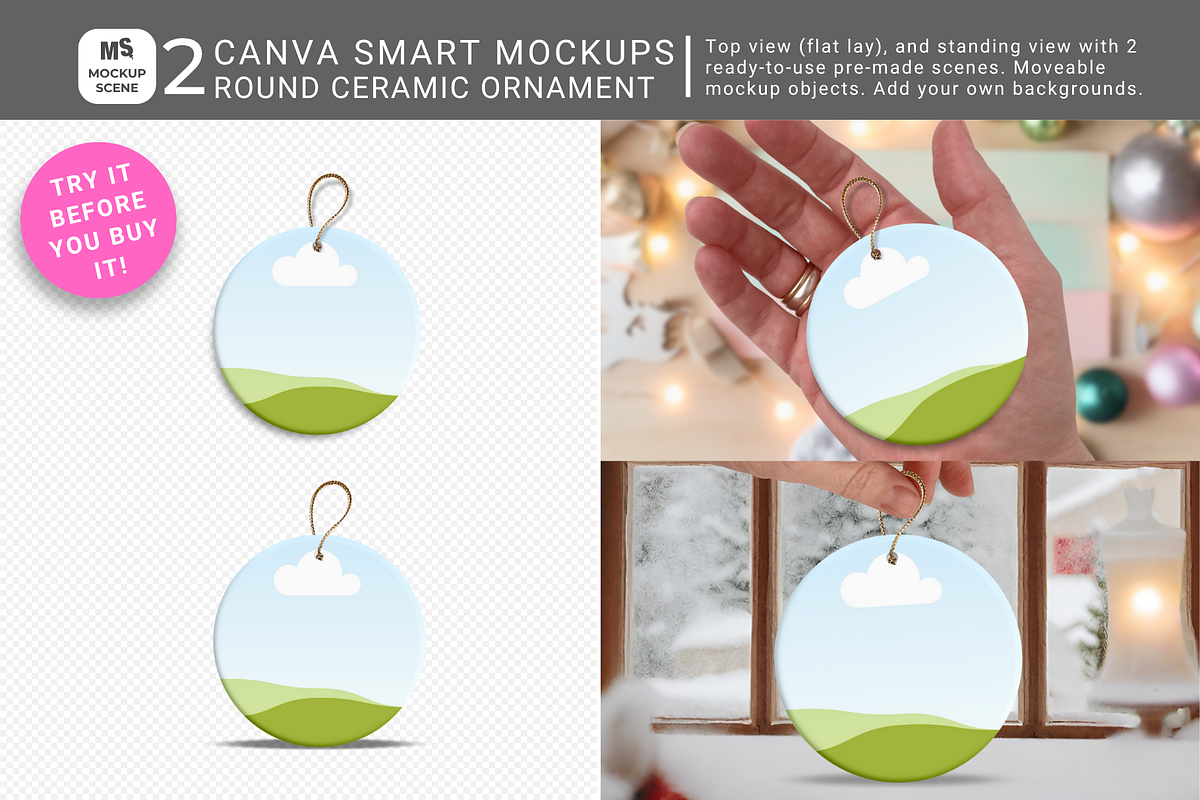 Round Ornament Canva Smart Mockup, a Mockup by Mockup Scene (Photo 1 of 11)