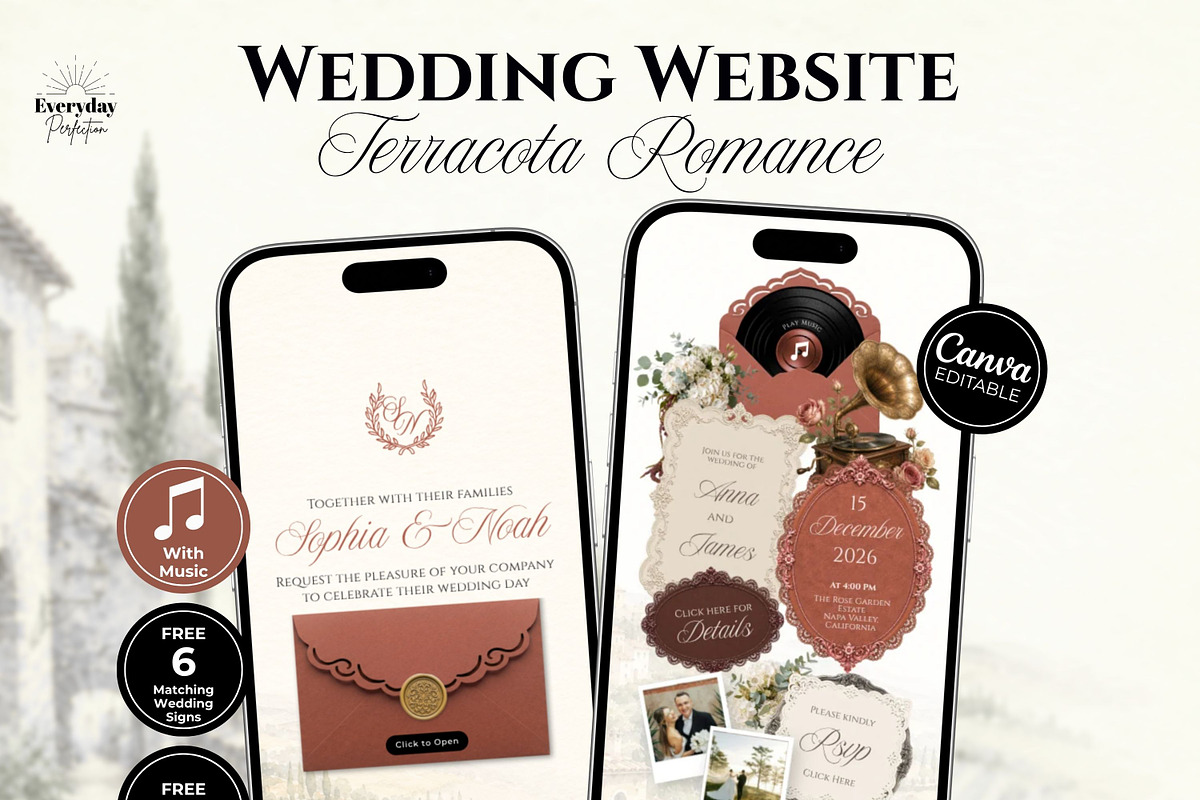 Terracotta Wedding Website Invite, a Landing Page Template by Everyday Perfection (Photo 1 of 12)