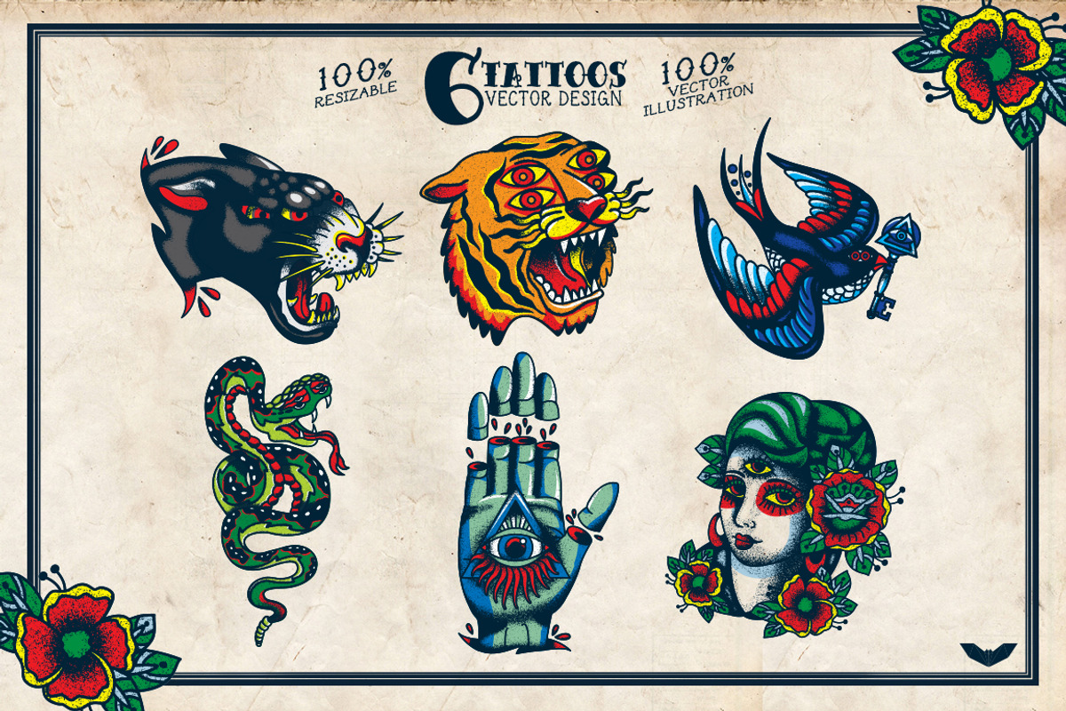 6 Vector Tattoos Design, an Illustration by PaperBat (Photo 2 of 5)