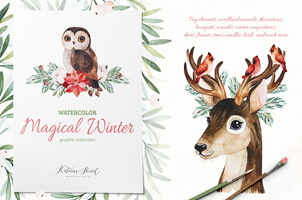 Magical Winter.Watercolor collection