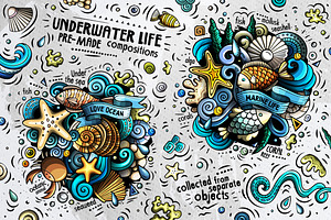 Sea Life Cartoon Doodle Big Pack