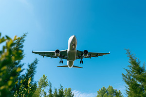 Airplane flying over green trees, a Photo by Beautiful things