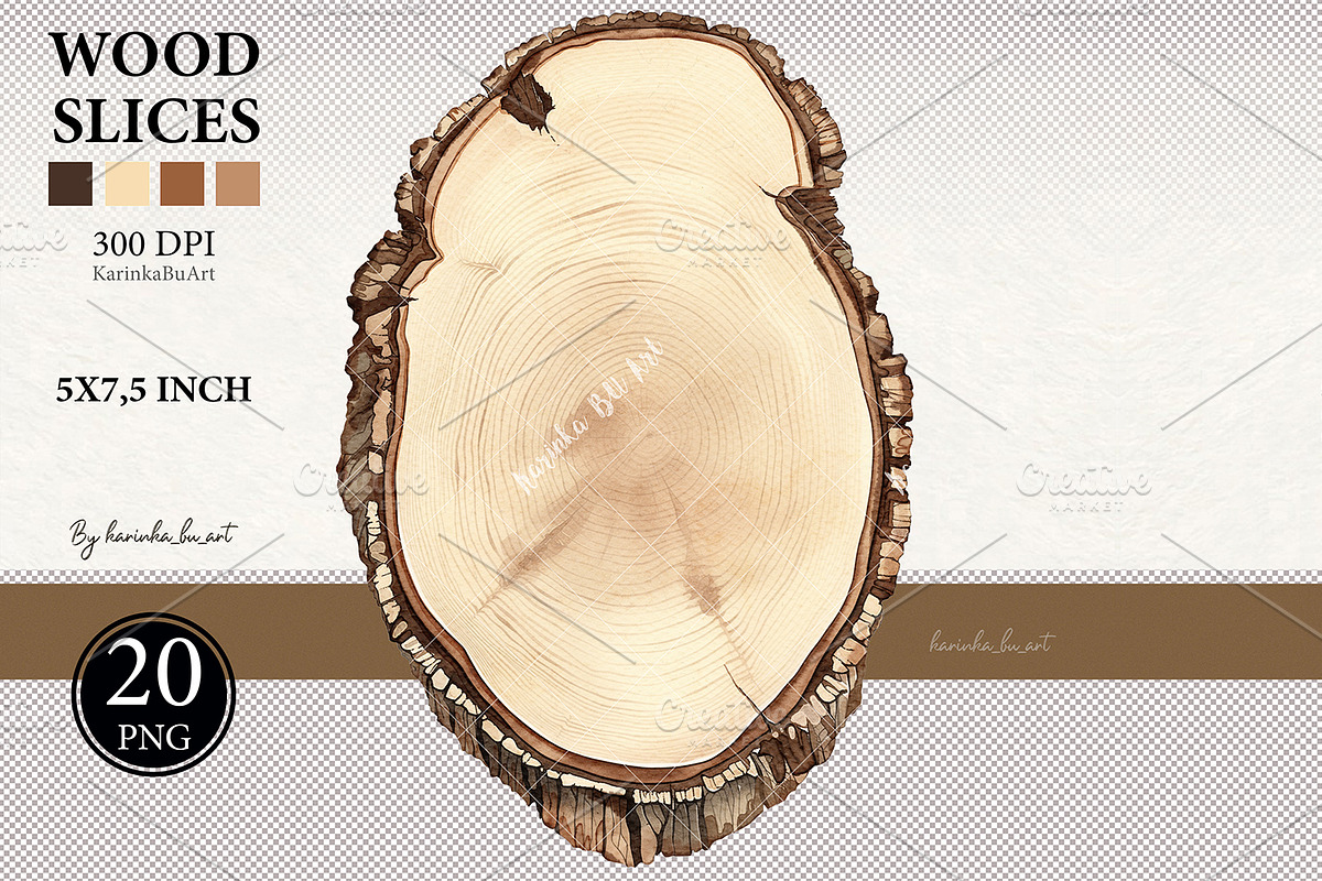 20 Wooden slices Watercolor clipart, an Illustration by KarinkaBU (Photo 4 of 9)