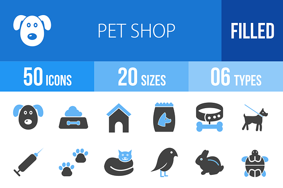 50 Pet Shop Blue Black Icons