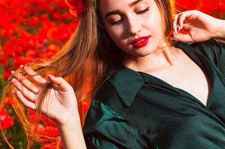 Tender girl with poppies in her hair., a Person Photo by Rohan Photography