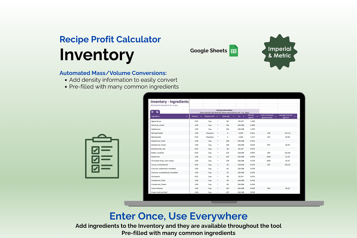 Recipe Profit Calculator Google Sheets preview 2