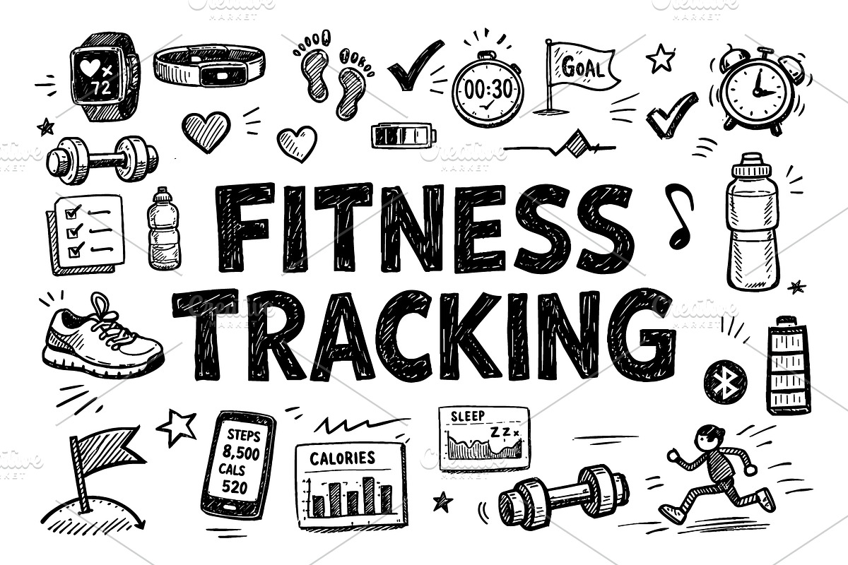 Fitness Tracking Doodle Collage, an Object Graphic by VIVAT Design Studio (Photo 1 of 3)