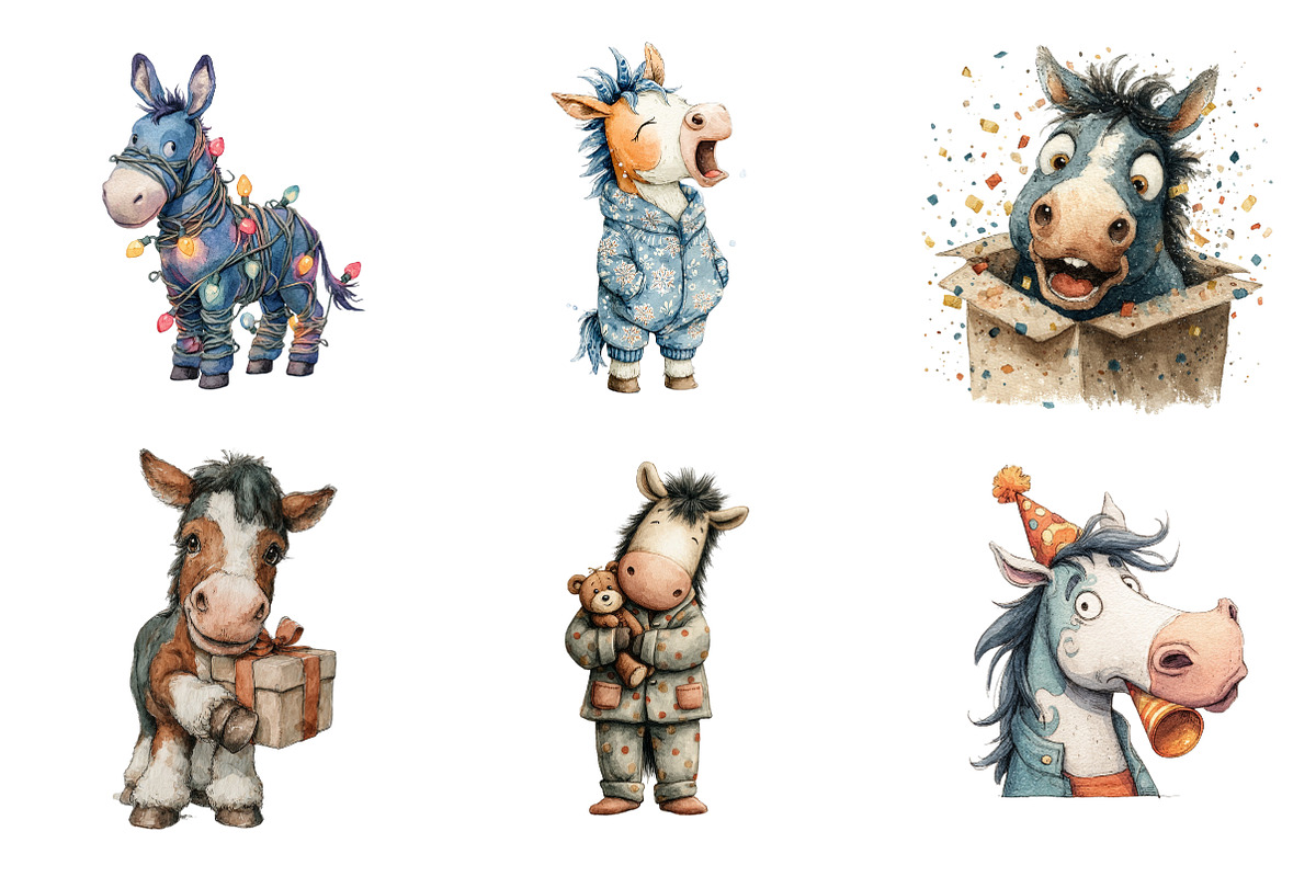 Funny Christmas Horses Clipart, an Illustration by SinaCreation (Photo 3 of 7)