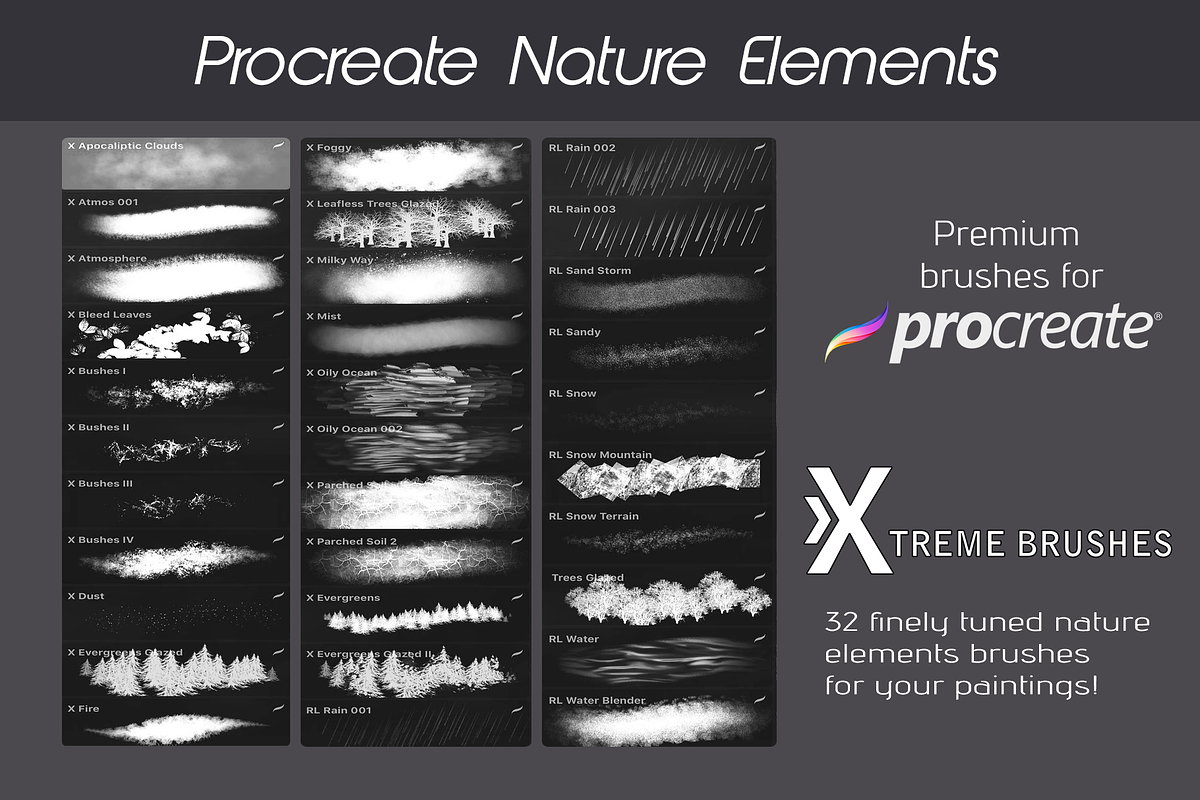 Procreate Nature Elements, a Brush Add-On by Extreme Brushes