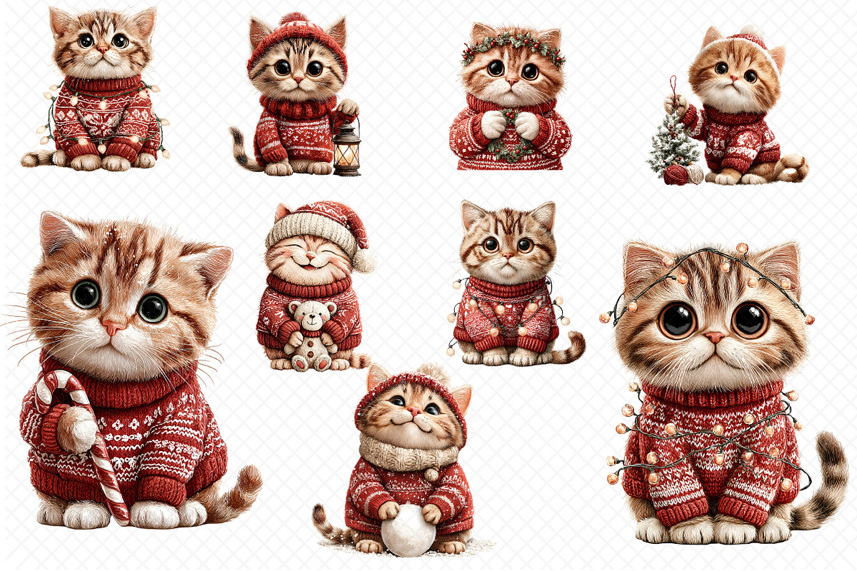 Christmas Cat In Red Sweater Clipar, an Illustration by cherrydesign (Photo 3 of 3)