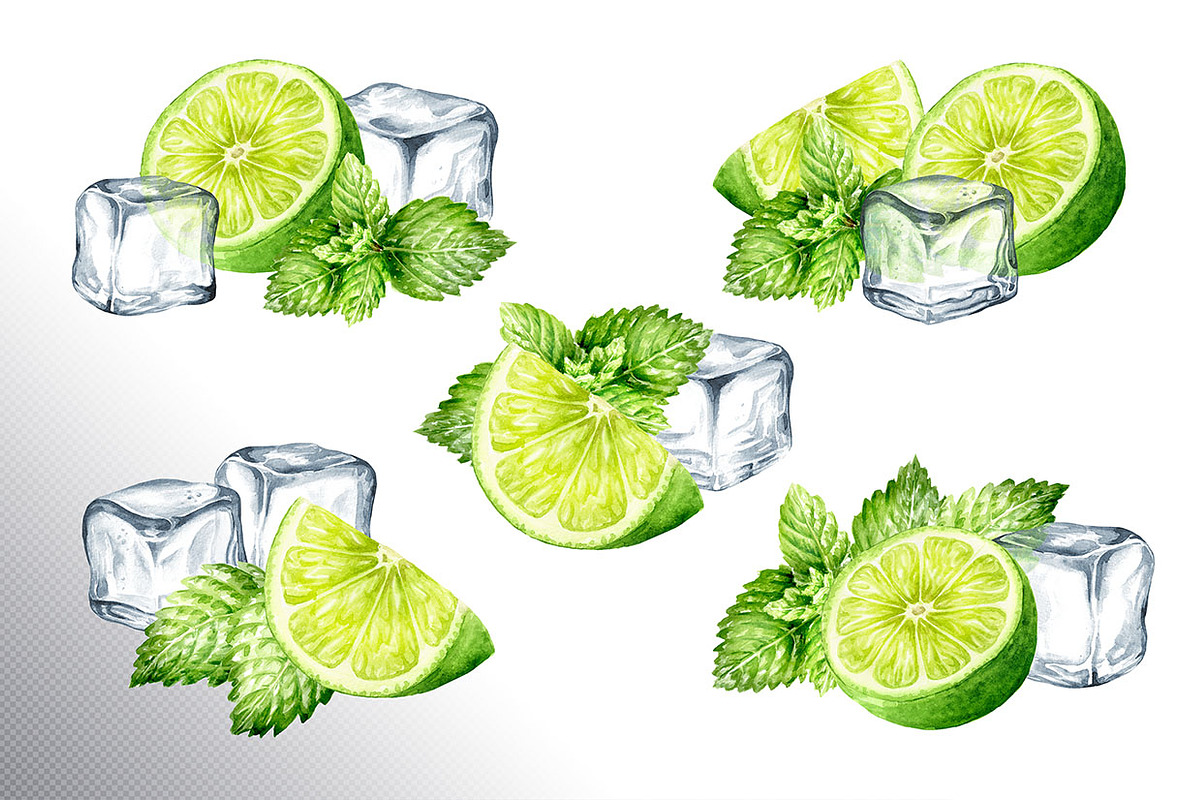 Mojito. Hand drawn watercolor set, a Food Illustration by Daria Ustiugova (Photo 3 of 11)