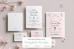Pink Bow Wedding Invitation Suite, a Stationery Template by Little Creative Scribbles