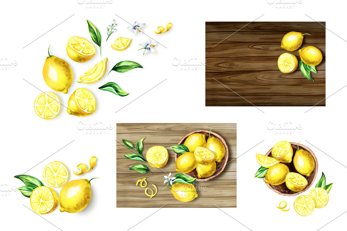 Fresh Lemon. Watercolor collection, a Background Graphic by Daria Ustiugova (Photo 7 of 9)