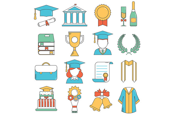 Graduation Celebration Line Icons