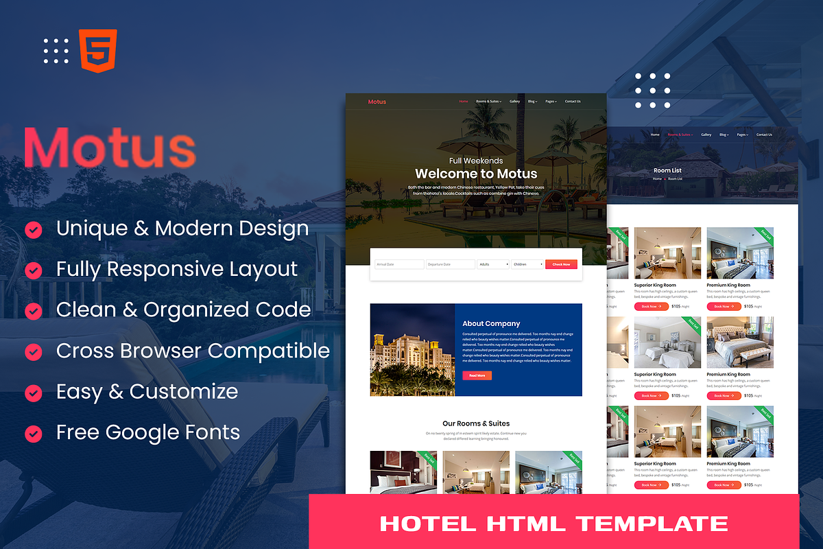 Motus - Hotel Business HTML Template, a HTML Template by THESOFTKING (Photo 1 of 3)