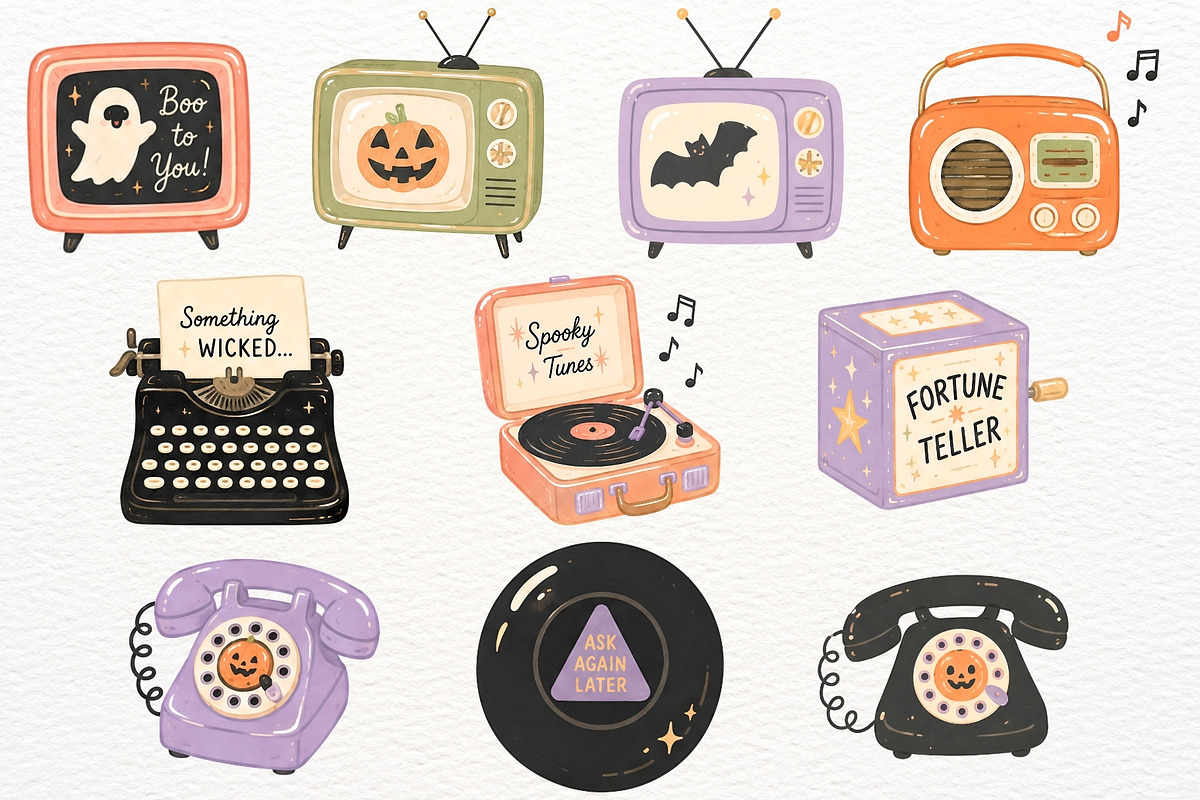 Retro Halloween Clipart Spooky PNG, a Seasonal Illustration by SugarCloudStudioArt (Photo 6 of 6)