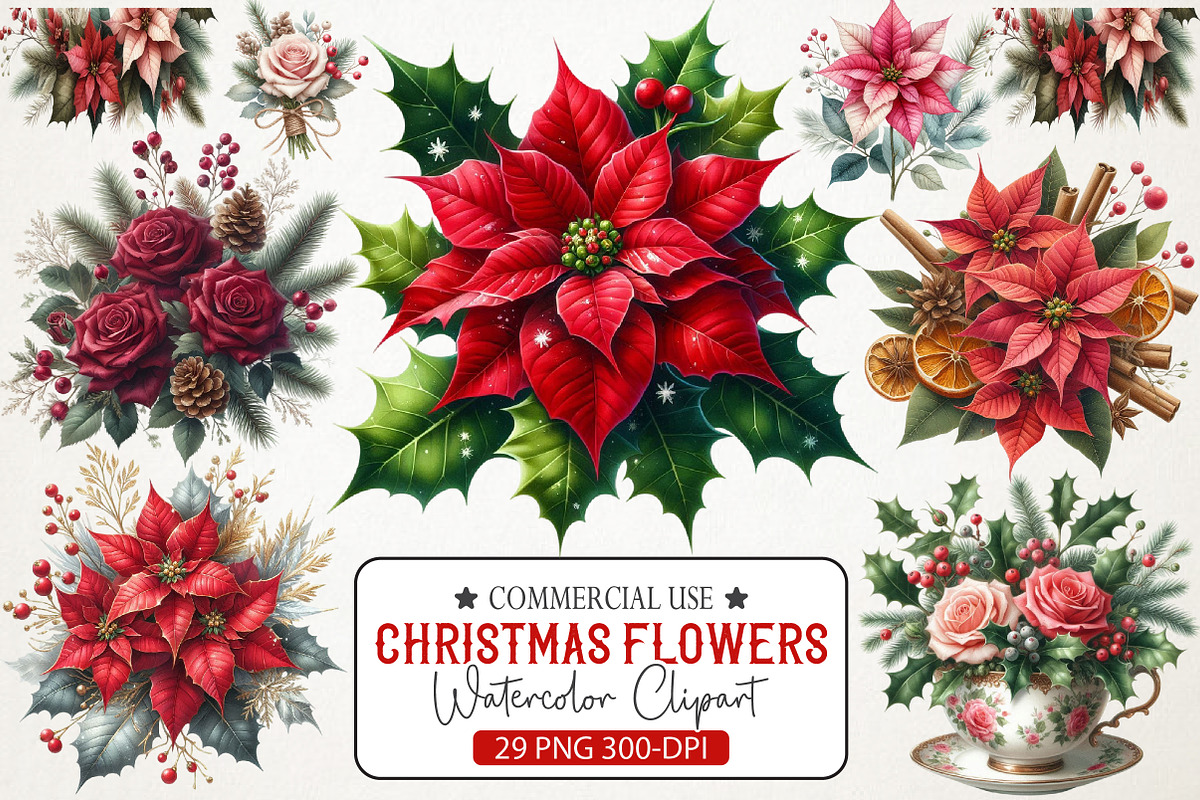 Christmas Flowers Clipart, an Illustration by RobertsArt (Photo 1 of 7)