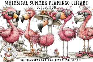 Whimsical Summer Flamingo Clipart, an Illustration by OK Design