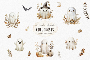 Cute Ghost Watercolor Clipart PNG