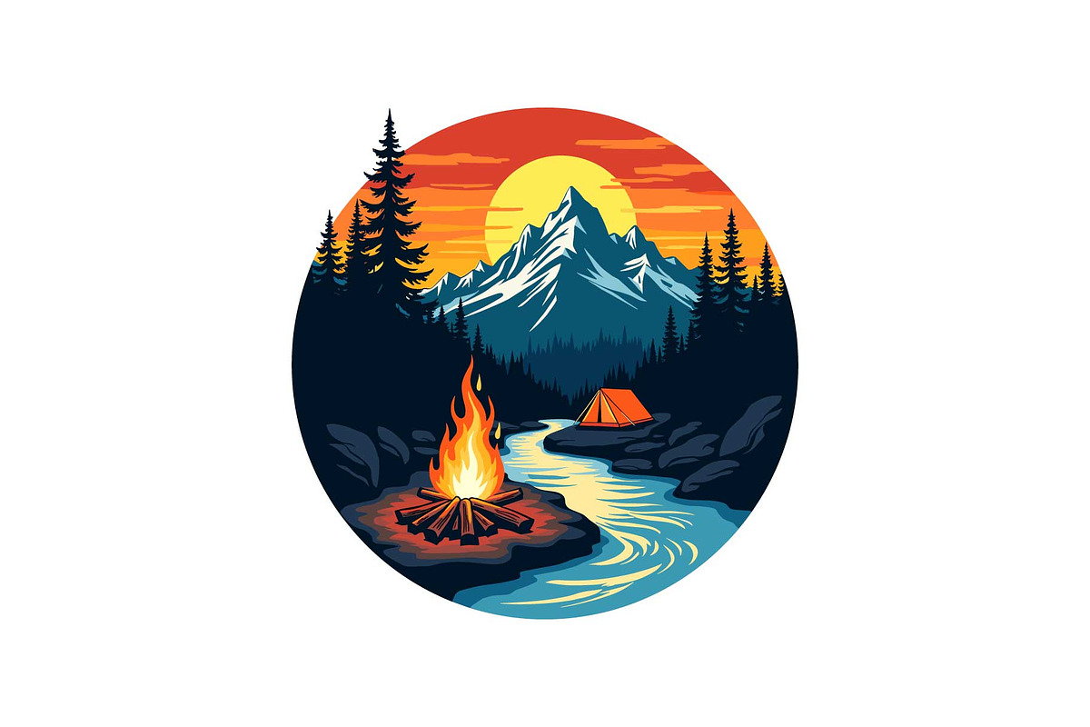 Sunset Forest Camping Badge Set, an Object Graphic by yasushie (Photo 3 of 13)