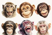 Funny Monkey Faces Clipart Set, an Animal Illustration by Design Scotch (Thumbnail 3 of 8)