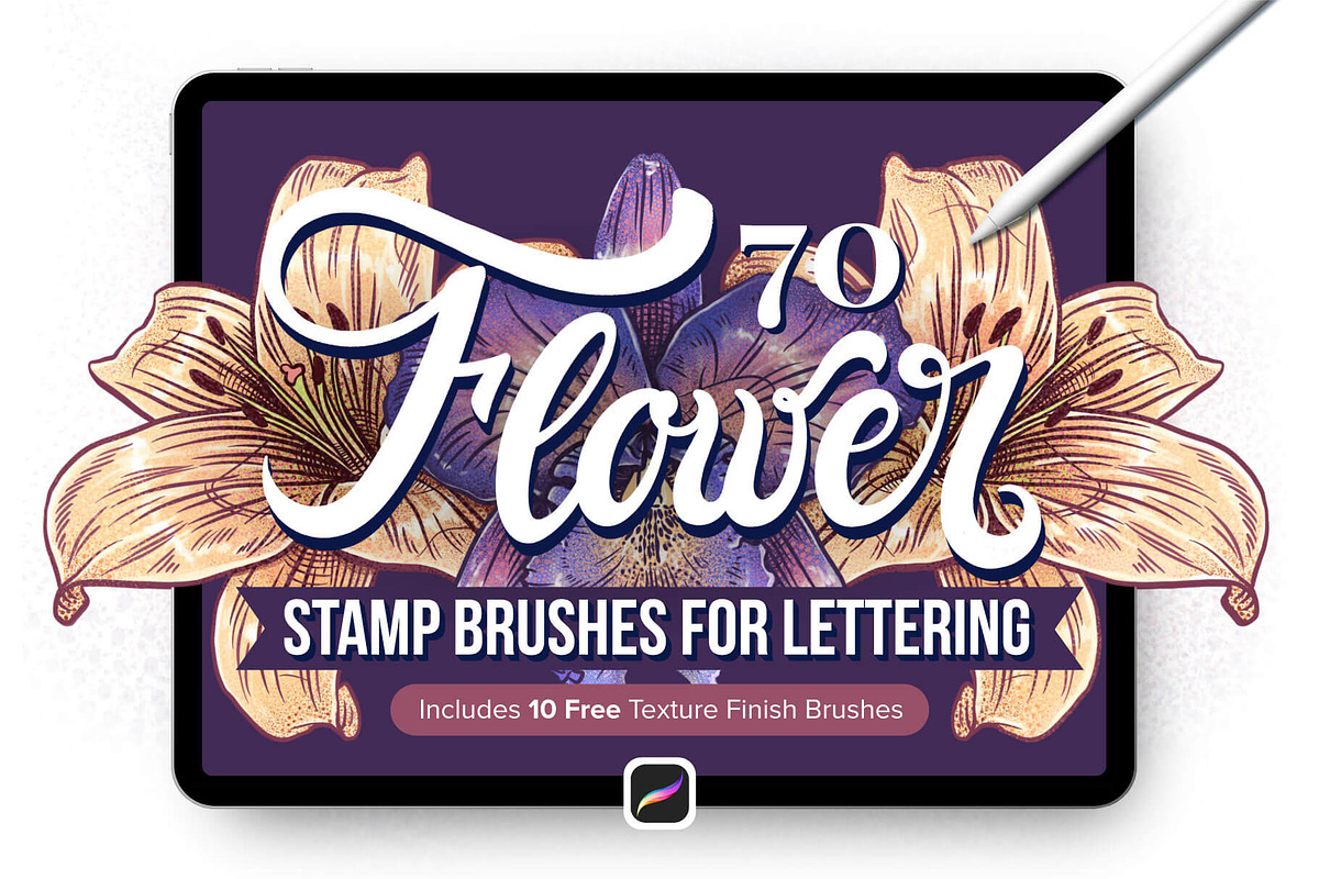 70 Flower Stamps for Procreate, a Brush Add-On by Riveros Illustration (Photo 1 of 13)