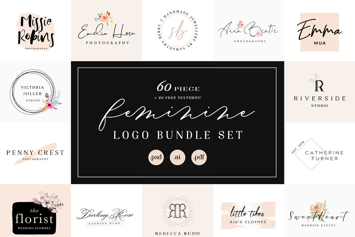 SALE! Feminine Logo Bundle Set, a Branding & Logo Template by With Love Ethel (Photo 1 of 5)
