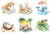 Summer Animals Relaxing on Beach, an Animal Illustration by DreamArtGraphic (Thumbnail 4 of 4)