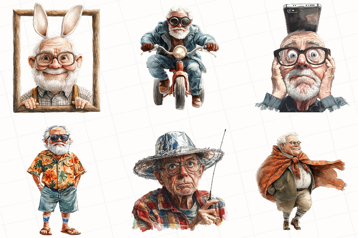 Watercolor Funny Grandpa Clipart, an Illustration by OK Design (Photo 2 of 5)