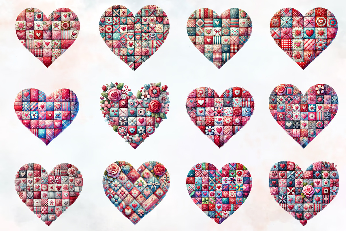 Patchwork heart valentine day Png, an Illustration by RobertsArt (Photo 2 of 7)
