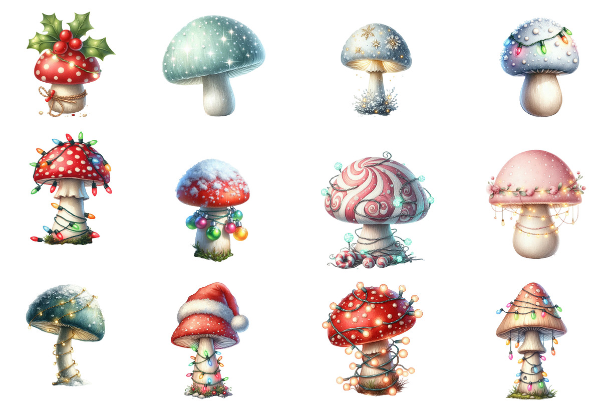 Christmas Vintage Mushrooms Clipart, an Illustration by Designworld (Photo 3 of 4)