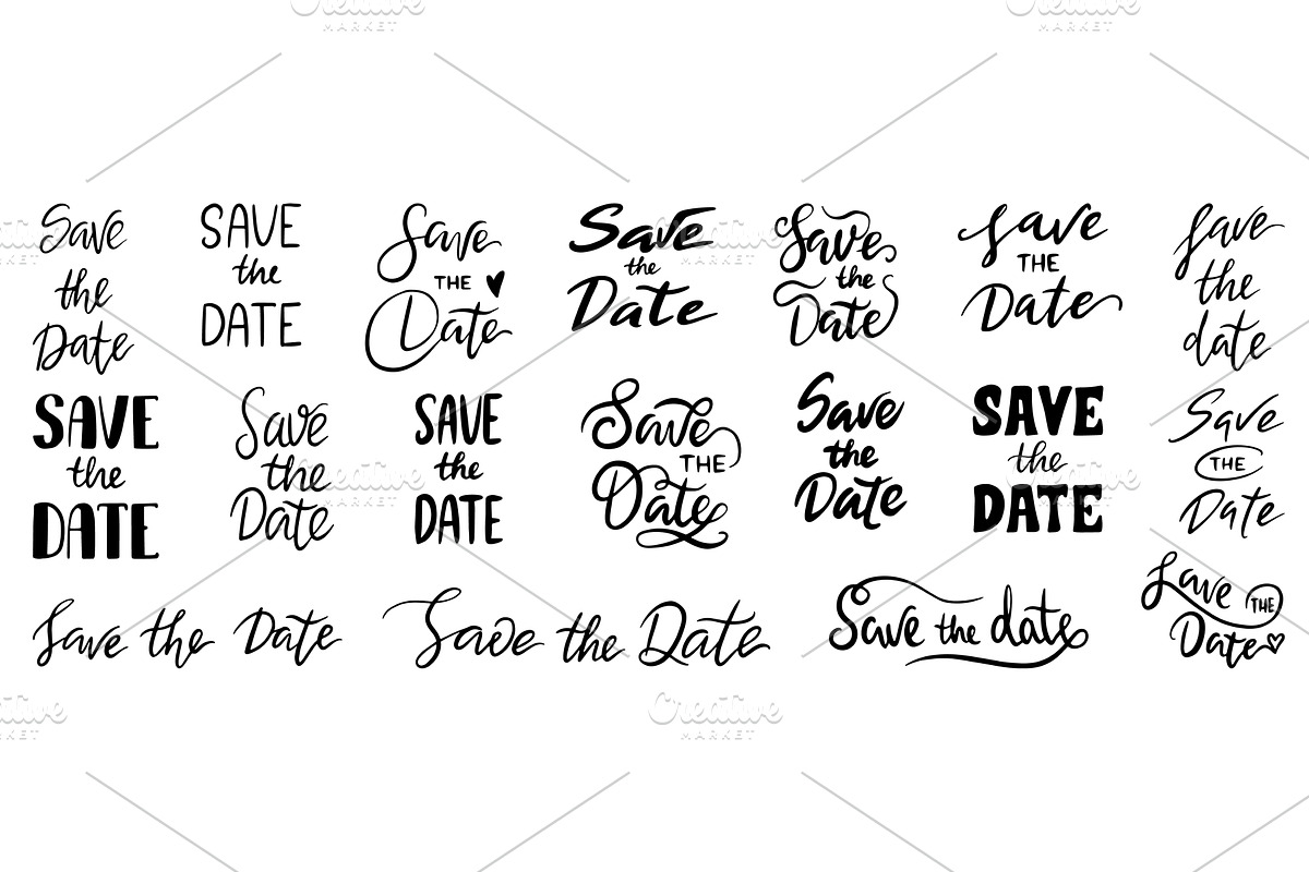 Save the date lettering set. Wedding, an Illustration by Valerie Bodnar