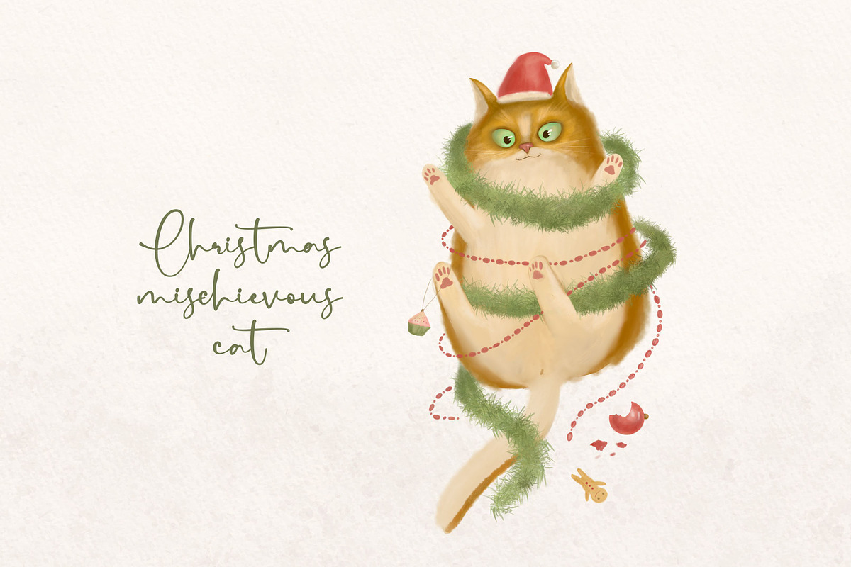 Christmas Mischievous Cat, an Animal Illustration by YuHusar (Photo 1 of 3)