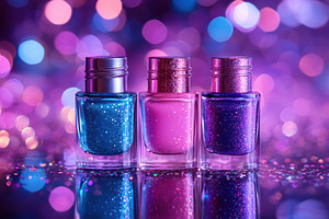 Elegant trio of nail polish bottles, a Photo by Iftikhar Alam
