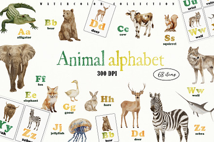Animal Alphabet watercolor clip art