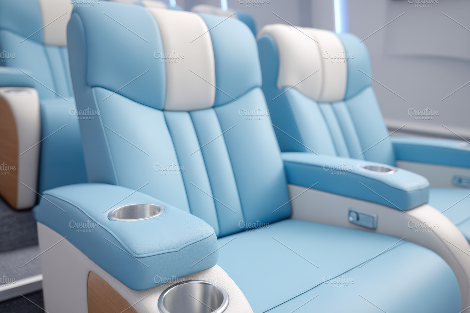 Modern blue and white reclining seats with cup holders, an Arts & Entertainment Photo by AlyaAnd