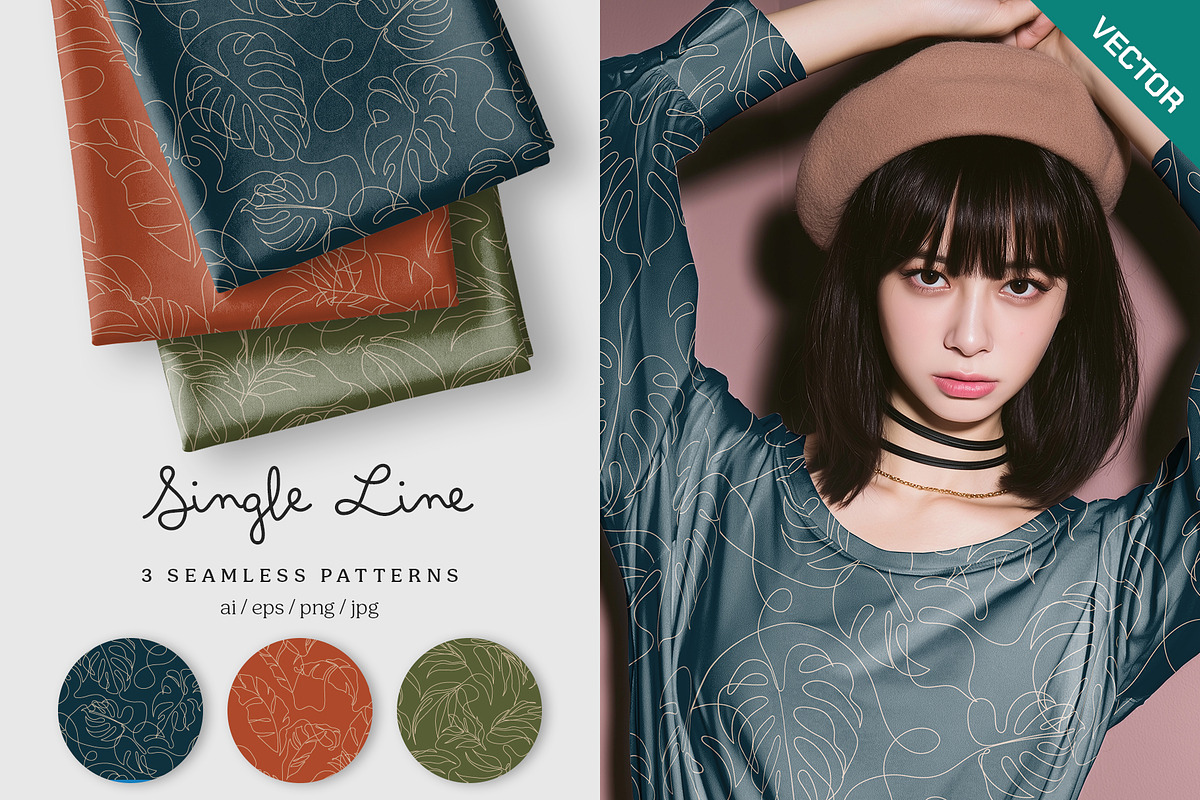 Single line seamless pattern set, a Pattern Graphic by Momosama Studio (Photo 1 of 5)