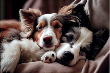 two cute dogs cuddling on the couch, an Animal Photo by Sergey Kotenev